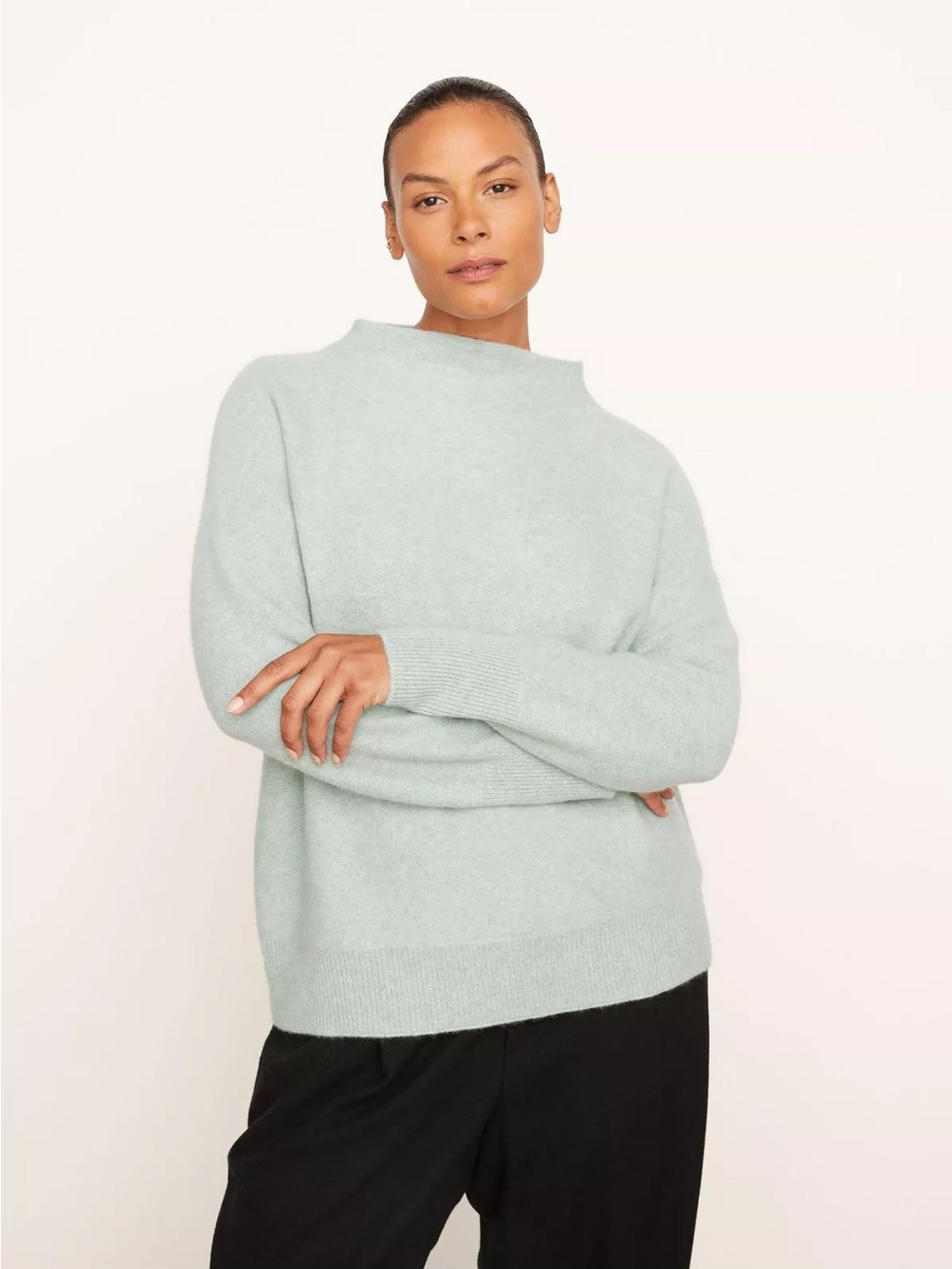 VINCE Funnel Mock Neck Cashmere Sweater - Mint Green